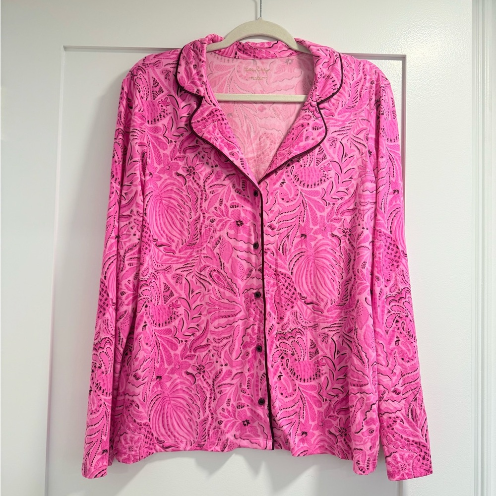 Lilly Pulitzer Pajama Knit Button Up Top Pink Size Large L Soft